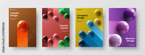 Amazing placard A4 vector design illustration collection. Premium 3D balls corporate cover concept composition.