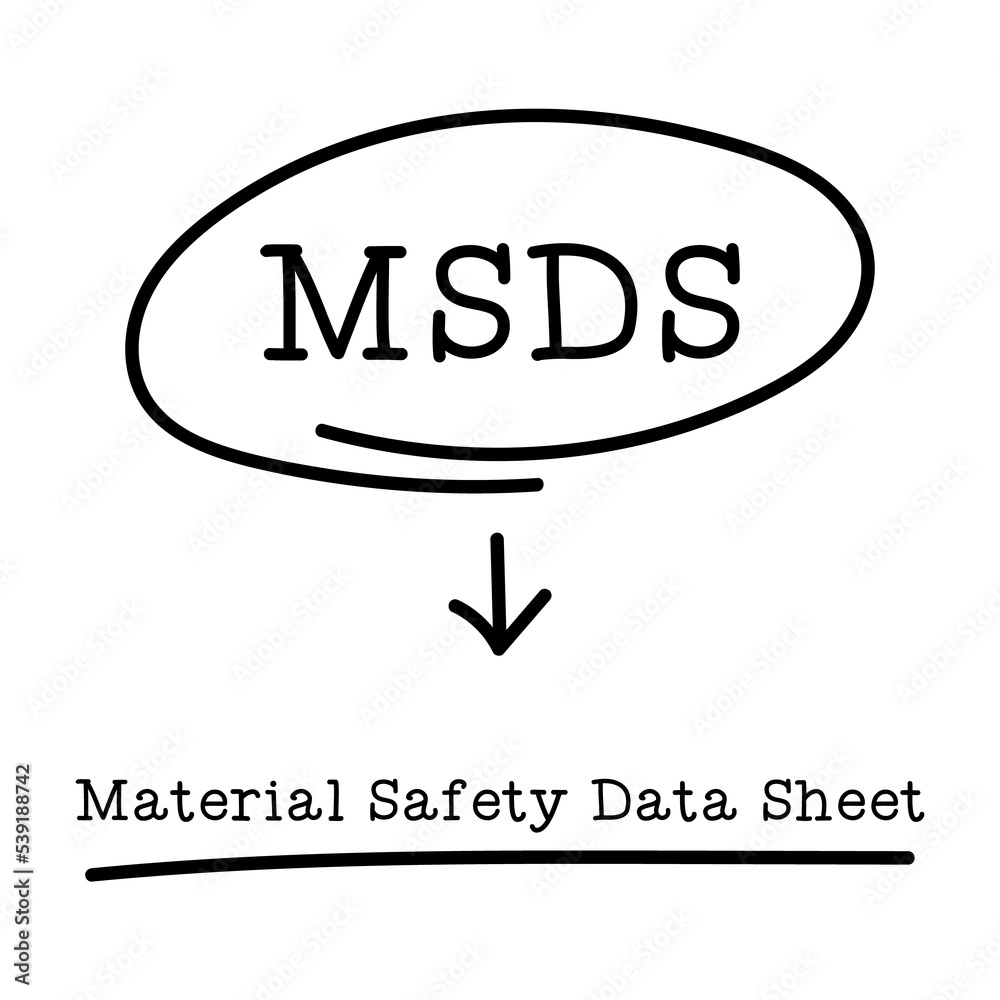 Letter of abbreviation MSDS in circle and word material safety data sheet on white background Letter of abbreviation MSDS in circle and word material safety data sheet on white background