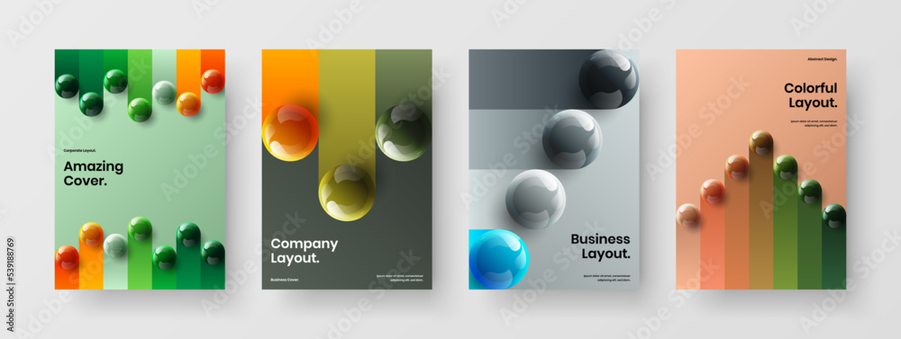 Simple 3D balls banner template collection. Amazing corporate cover A4 vector design illustration bundle.