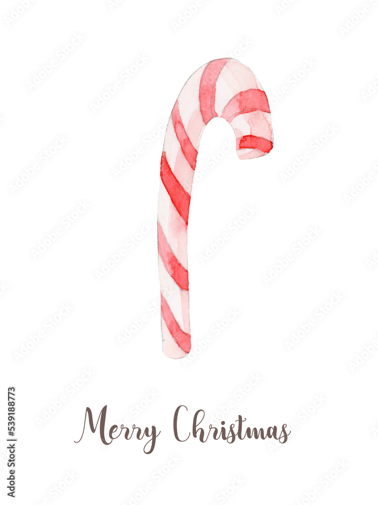Obraz premium Watercolor Christmas candy cane. Hand painted New Year decor isolated on white background