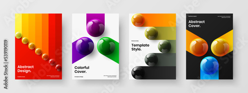 Minimalistic realistic balls banner layout composition. Geometric corporate brochure A4 vector design illustration set.