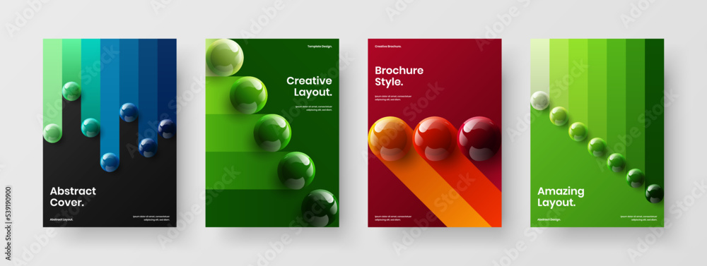 Simple placard A4 vector design concept composition. Premium 3D balls annual report template set.