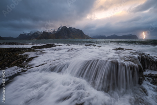 Wallpaper Mural Lightning flashing above stormy sea on cloudy day Torontodigital.ca