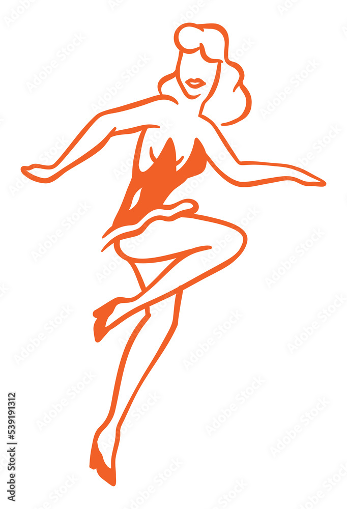 Vintage woman dancing - hand drawn illustration