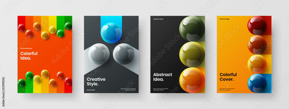 Isolated booklet vector design template composition. Creative 3D spheres leaflet concept set.