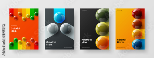 Isolated booklet vector design template composition. Creative 3D spheres leaflet concept set.