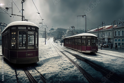 AI generated image of a tram in Lisbon city