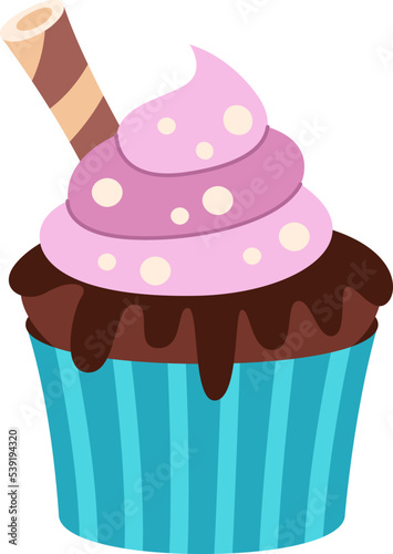 Chocolate cupcake sweet flat illustration