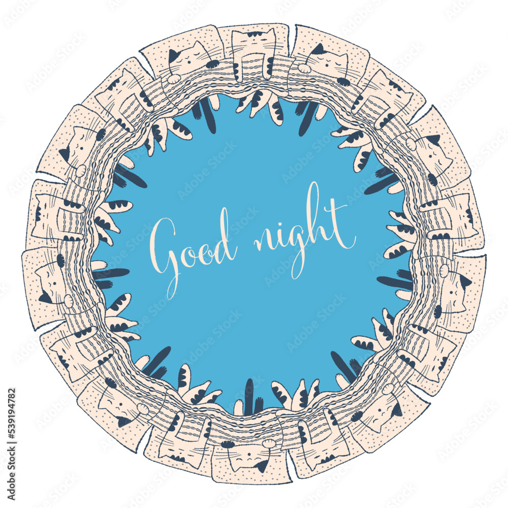 Round frame with sleeping cats. Vector illustration