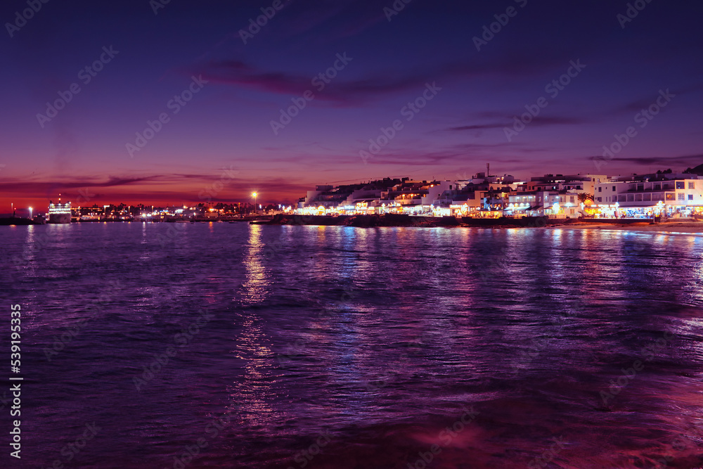 cityscape of Playa Blance in Lanzarote during blue hour in the late evening