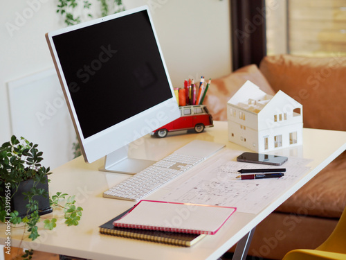 ホームオフィス 在宅勤務のワークスペース 快適空間 働き方 マイホーム 住宅設計 間取り図 住宅模型