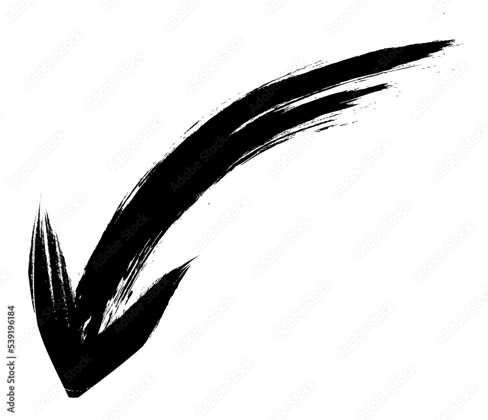 Ink arrow illustration isolated. Grunge arrow icon. Sketch curved arrow