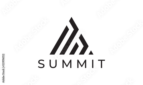 mountain and letter M shape logo, with line abstract style