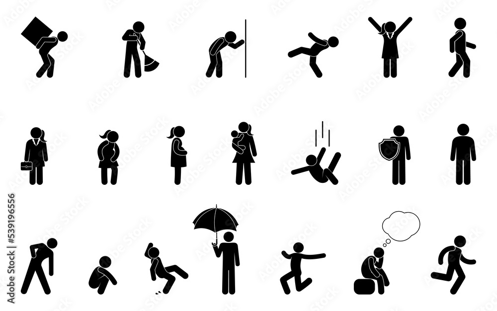 man icon, people illustration set, human silhouettes