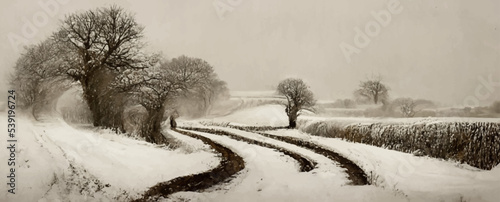 path through english rurual countryside in winter. photo