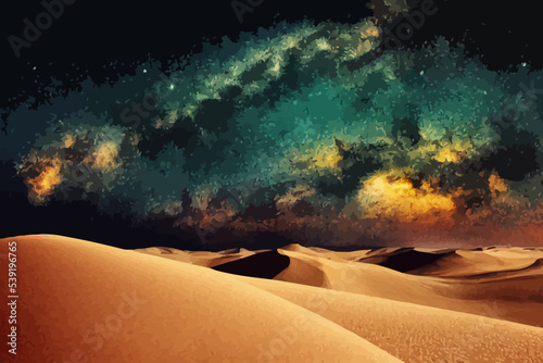 rolling sand dunes at night with the milky way banding.