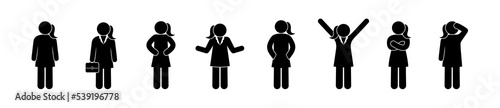stick figure icon woman, man in different poses, set of human gestures