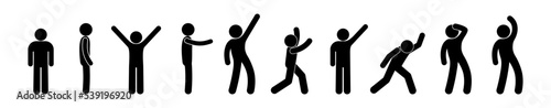 stick figure icon man, set of human gestures
