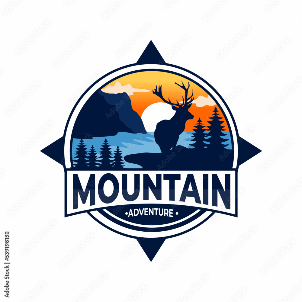 mountain logos, mountain illustrations, hunting logo illustrations, with deer and sea images, great for t-shirts and other needs