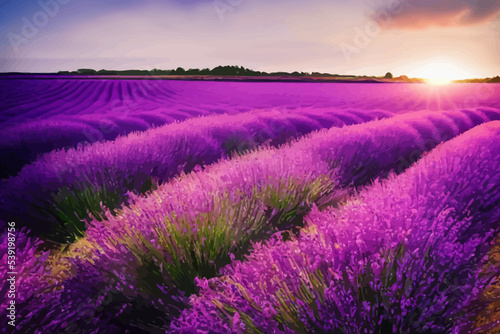 a vivid purple blooming lavender field in summer