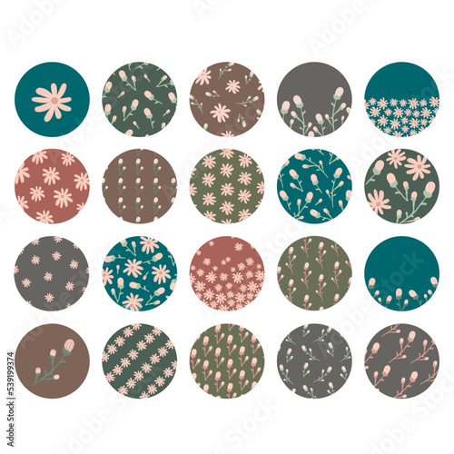 Highlight cover set, abstract floral botanical icons for social media. boho style. Vector illustration