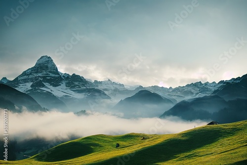 Snowy mountain with Green land.