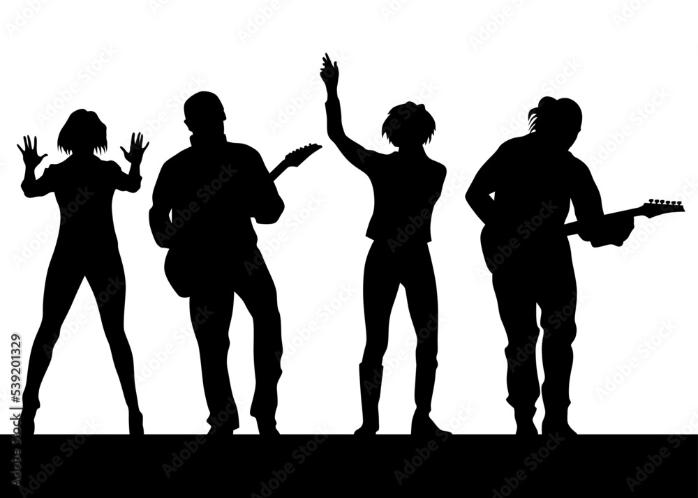 Concert of rock band on a white background