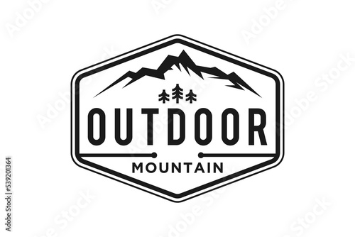 Rocky mountain logo adventure park outdoor emblem badge camping illustration hexagon shape