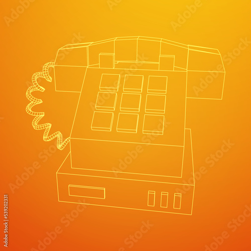 Old retro landline telephone. Wireframe vector