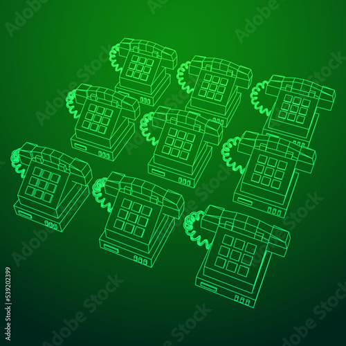 Old retro landline telephone. Wireframe vector