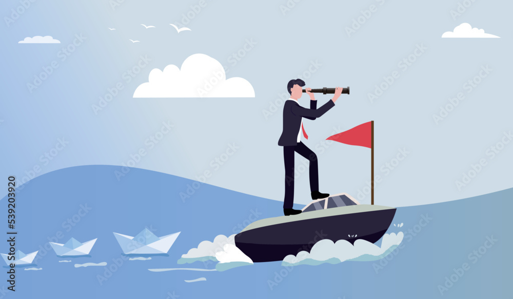 Businessman with telescope standing on the yacht at sea. Career, vision and success concept. Hand-drawn, vector illustration. Businessman with telescope standing on the yacht at sea. Career, vision and success concept. Hand-drawn, vector illustration.