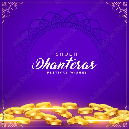 shubh dhanteras traditional background with shin golden coin vector