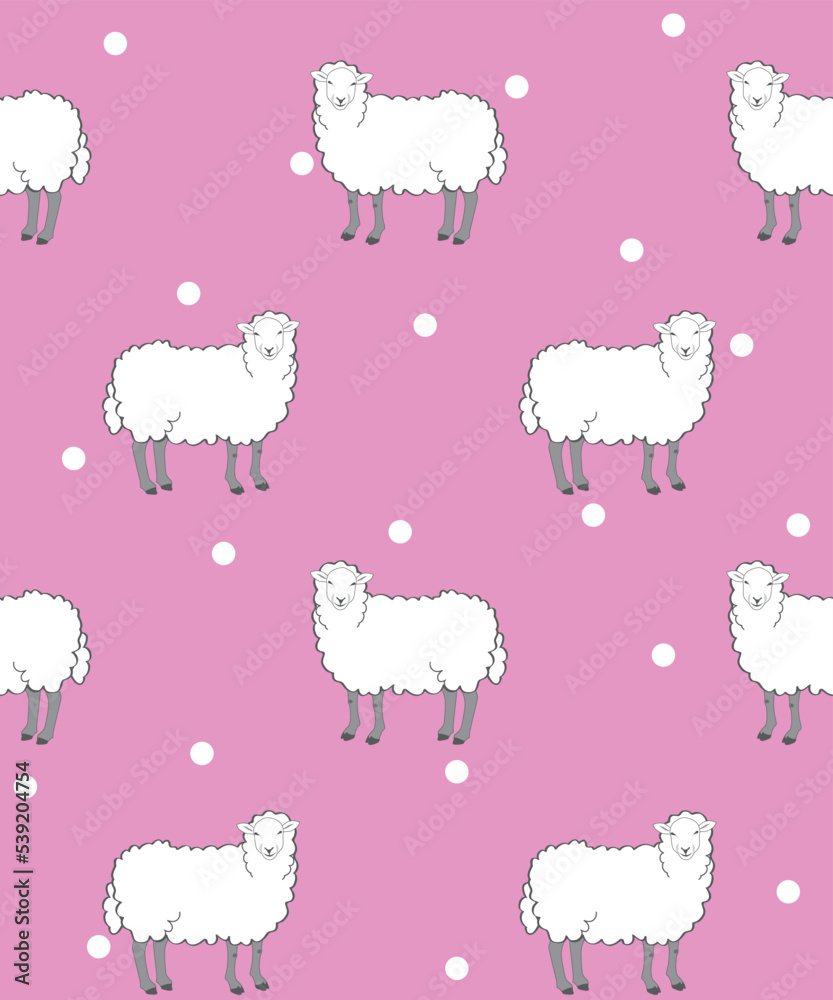 Sheep pattern. White sheeps on pink background Sheep pattern. White sheeps on pink background
