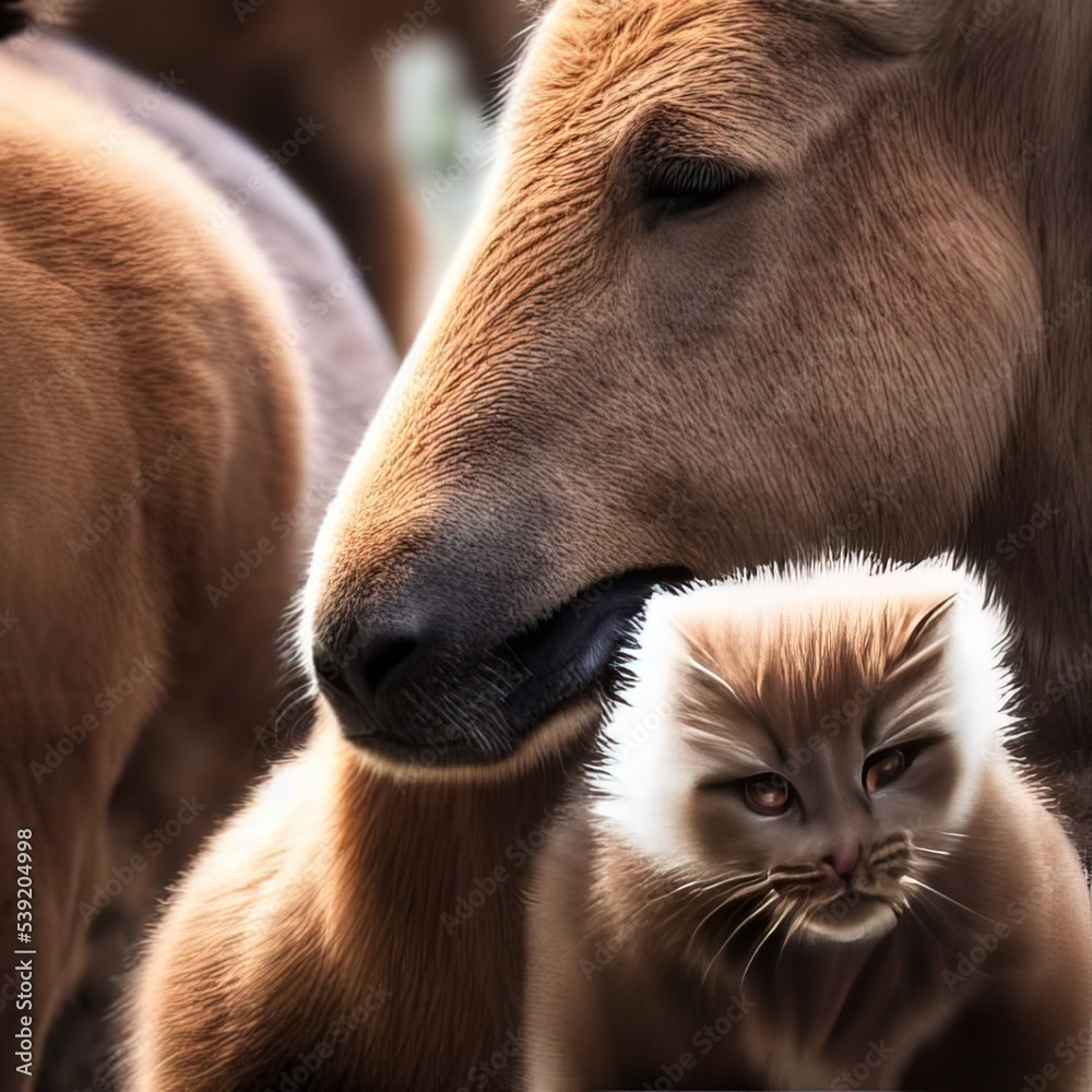 cat and horse, group of animals