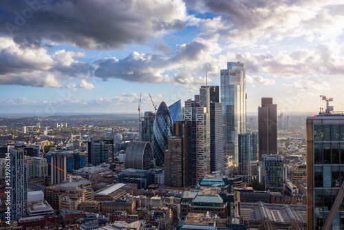 Panorama of the modern office skyscrapers at the financial district City of London  England