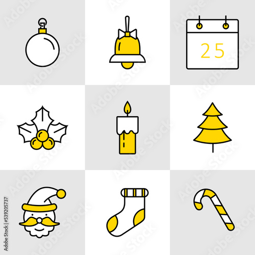 Set of Christmas icon with out line style.