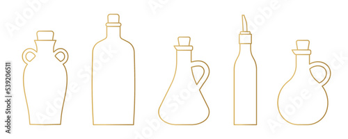 set of different golden line olive oil bottles  - vector illustration
