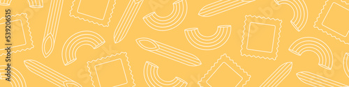 restaurant, kitchen banner with italian pasta icons: macaroni, penne, ravioli - vector illustration