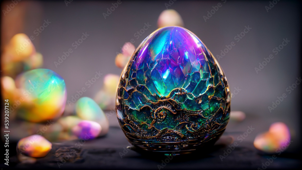 Diamond dragon eggs with egg shells with dragon scales and colored like