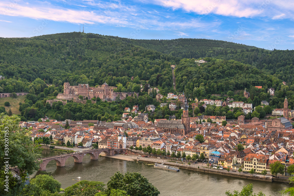 Heidelberg Germany, city skyline at Neckar River with Alte Old Bridge and Heidelberg Schloss Castle
