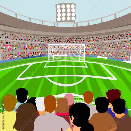 Vector of crowd fans waiting at Stadium before start the match. Football or Soccer game.