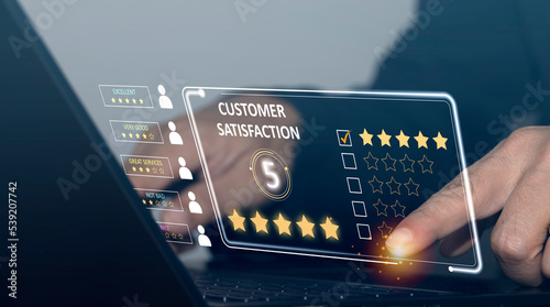 Users rate their experience using online applications. customer satisfaction survey concept Assessment of service quality leading to ratings of business reputation and customer satisfaction.