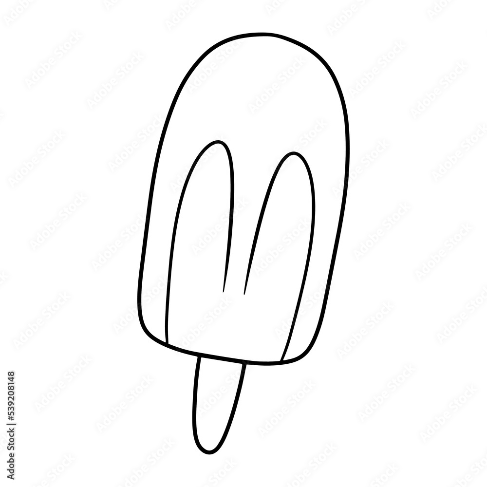Monochrome image, ice cream on a wooden stick, vector cartoon Monochrome image, ice cream on a wooden stick, vector cartoon