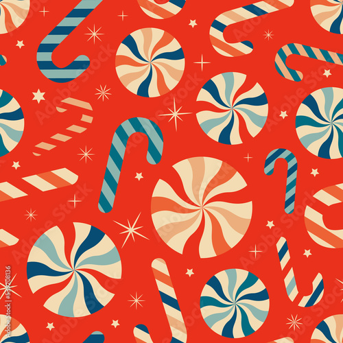 Christmas New Year seamless pattern with sweets.