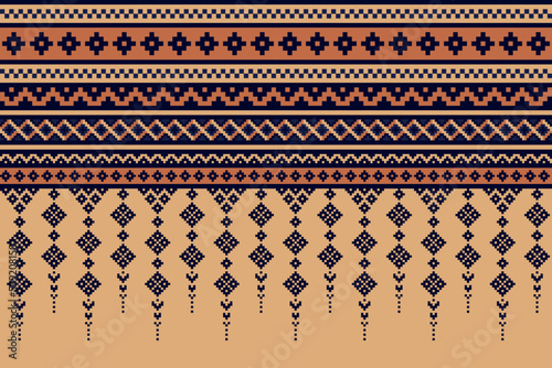 Seamless cross stitch. Geometric ethnic pattern. Design for Saree, Patola, Sari, Dupatta, Vyshyvanka, rushnyk. Embroidery. Pixel pattern