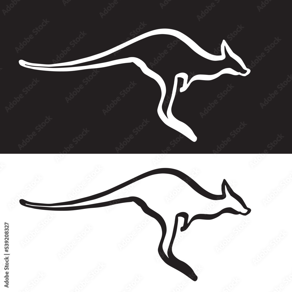 Icon white and black kangaroo. Vector illustration isolated on white and black background.