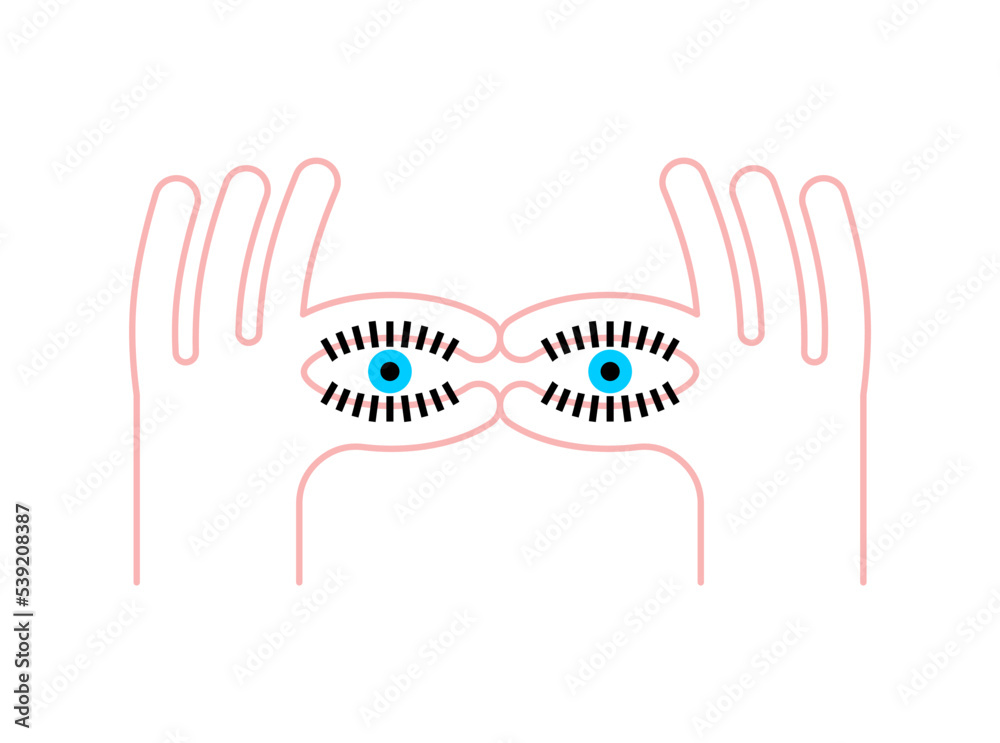 Finger eye. binoculars hand gesture. Vector illustration Finger eye. binoculars hand gesture. Vector illustration