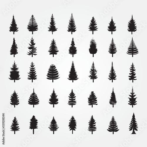 Set of pine tree silhouette vector templates 