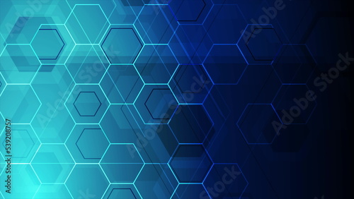 Bright blue abstract tech hexagonal background