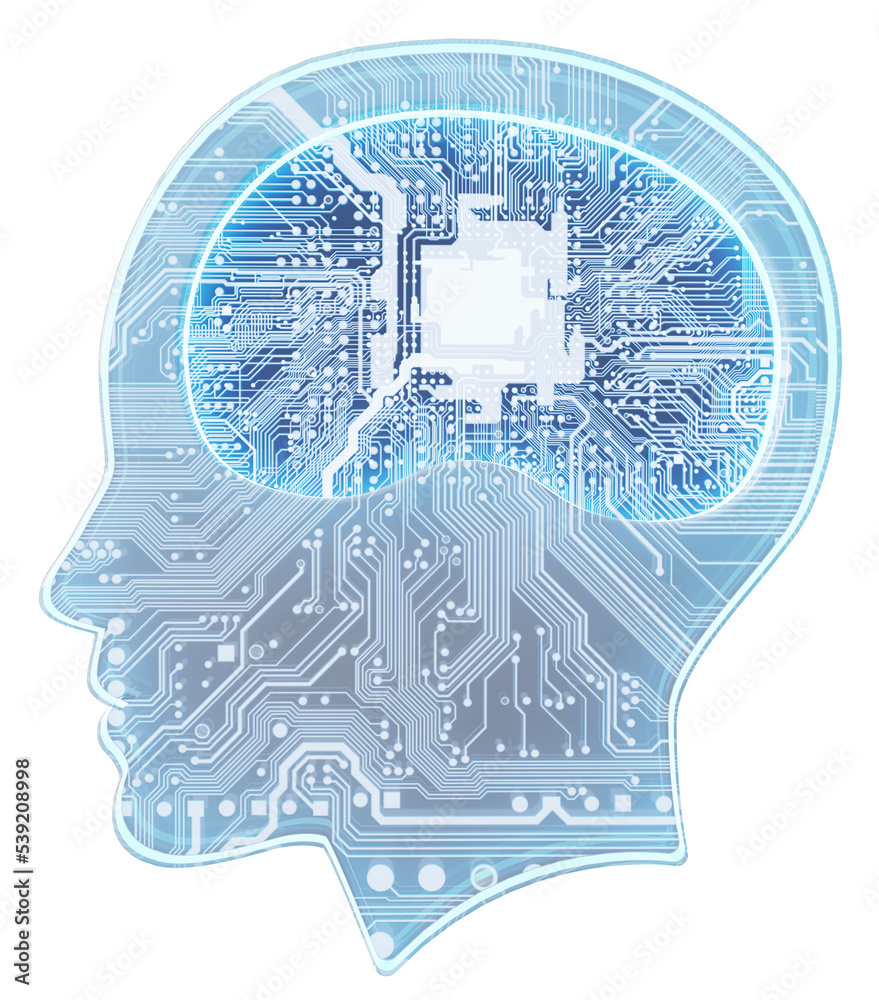 Artificial intelligence digital brain isolated. Human head on ...